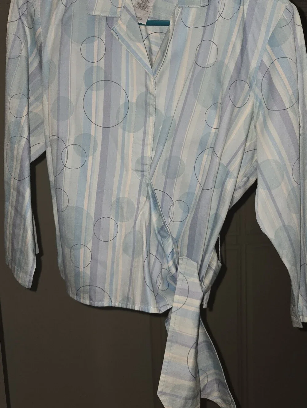 Liz Claiborne Light Blue & White Striped Shirt with Circle Print
